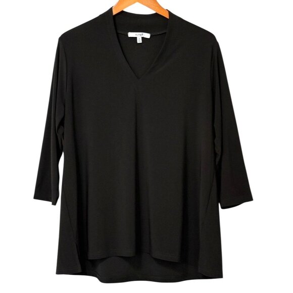 Sympli Classic Black Tunic V-Neck 3/4 Sleeves Stretchy Jersey Knit Top Size 14 - Picture 9 of 9